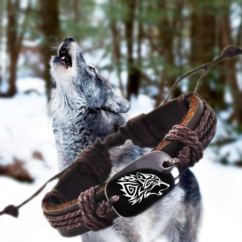 Luxury Roar Wolf Animal Backer Elegant Woven Rope Leather Unisex Bracelet Yak Bone Carved Fashion Bracelet For Women And Man - SJB-DIAMOND ELITES
