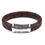 Handmade Luxury Modern Leather Black Blue Braided Leather Bracelet for Men Stainless Steel Design - SJB-DIAMOND ELITES