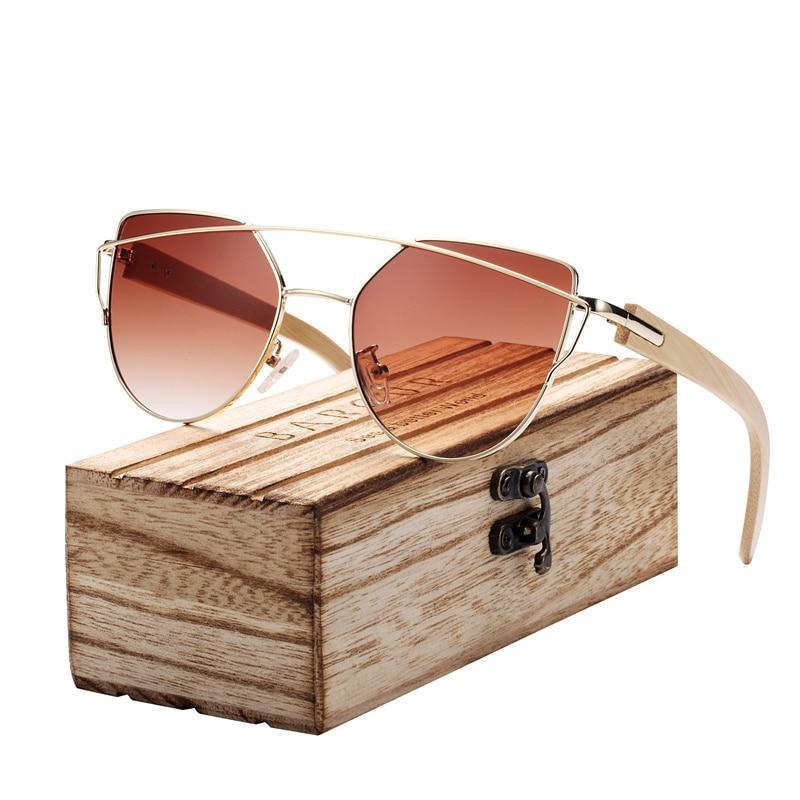 Modern Cat Eye Sunglasses for Women Polarized Sunglasses with metal frame and natural Bamboo wood frame Fashion Style - SJB-DIAMOND ELITES