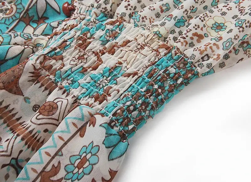 TEELYNN boho long dress Vintage 2023 floral print Chiffon three quarter sleeve v-neck summer Gypsy Hippie women dresses vestidos