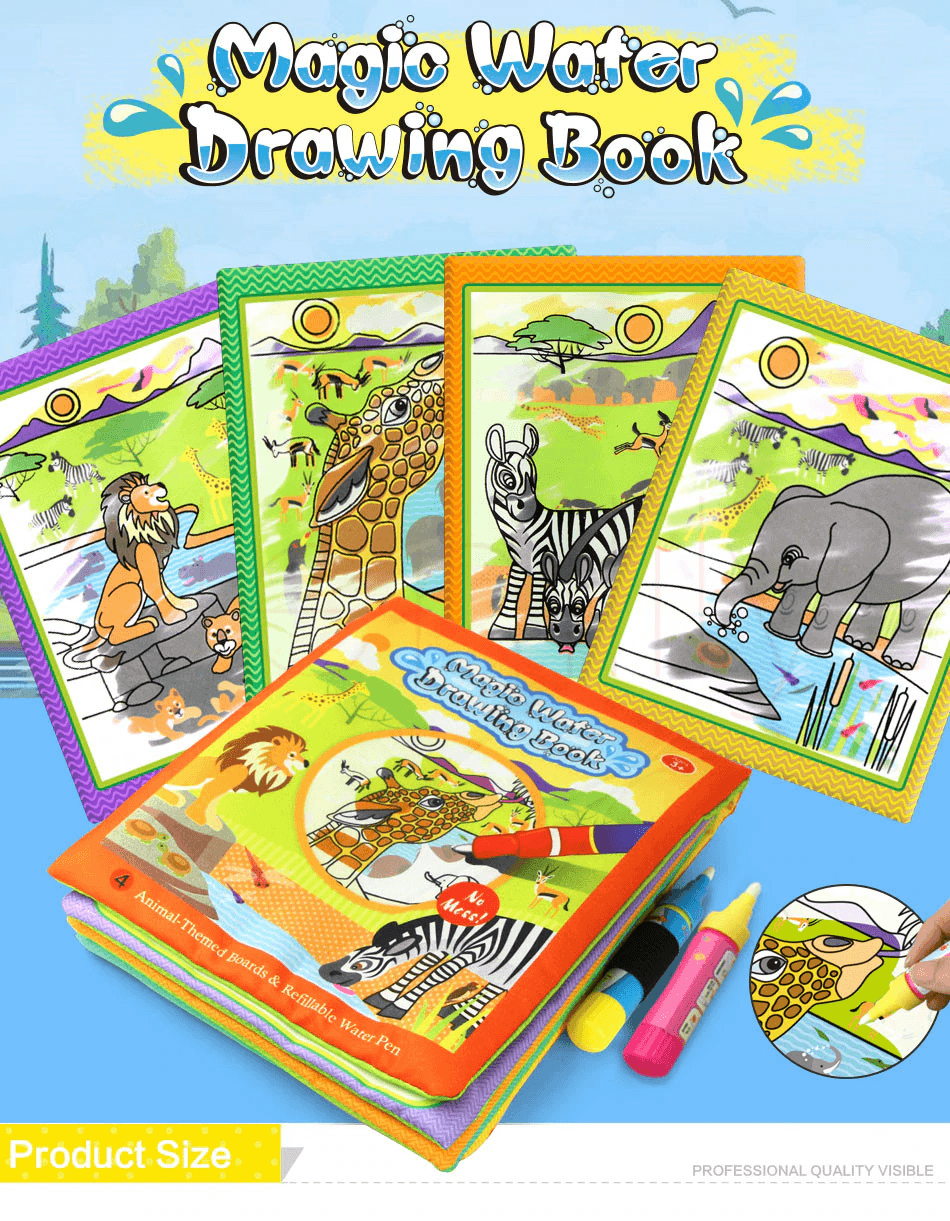 Modern Coloring Magic Water Drawing Book With Pen For Kids and Baby Educational Toy Animals Painting Writing Doodle Cloth Book Kids Drawing Board - SJB-DIAMOND ELITES