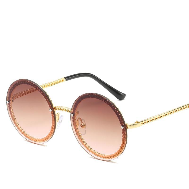 Famous Luxury Round Retro Rimless Elegant Woman and Lady Sunglasses Style With Zircons and Diamonds and UV400 Protection - SJB-DIAMOND ELITES