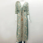 TEELYNN boho long dress Vintage 2023 floral print Chiffon three quarter sleeve v-neck summer Gypsy Hippie women dresses vestidos