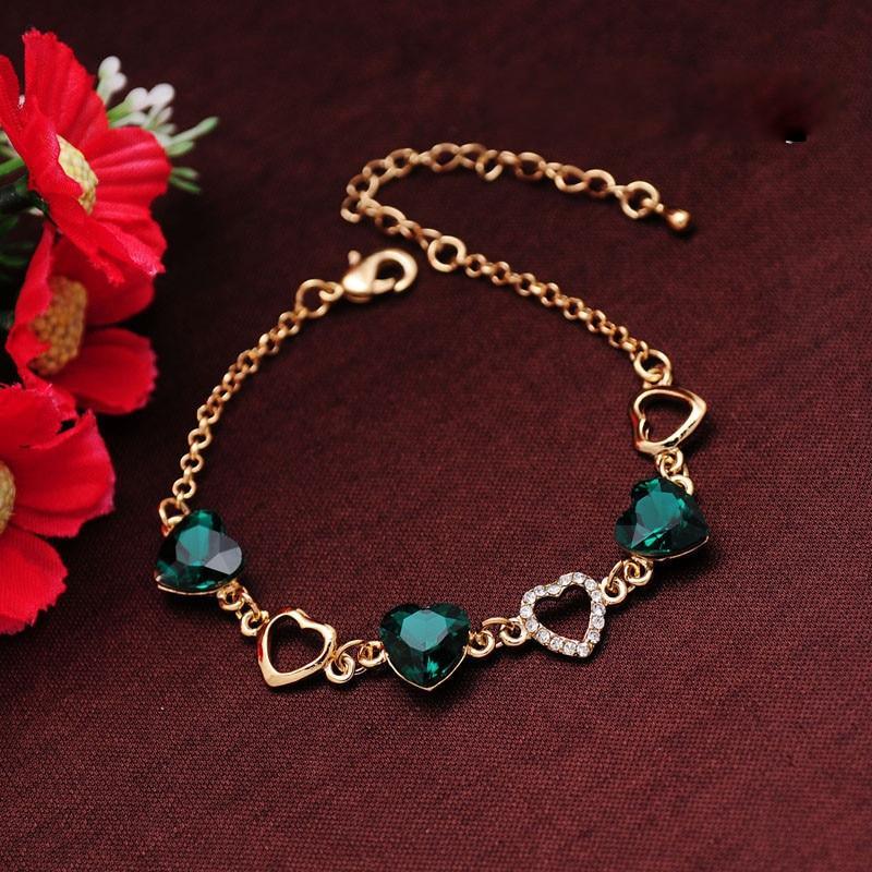 Elegant Luxury Diamond Romantic Heart Bracelets for Women Gold Color Crystal Charm Bracelets Bangles Fashion Jewelry Bracelet Style - SJB-DIAMOND ELITES
