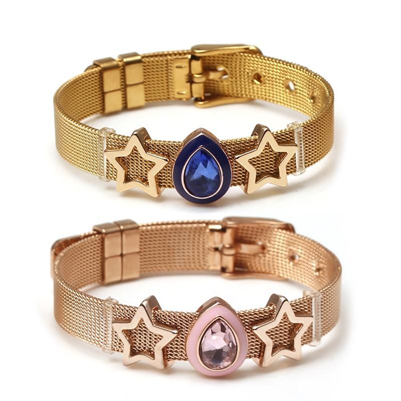Two-tone Stainless Steel  Bracelets For Women Men Golden Love Heart Beaded  Ribbon  Bracelet & Bangle Gifts - SJB-DIAMOND ELITES
