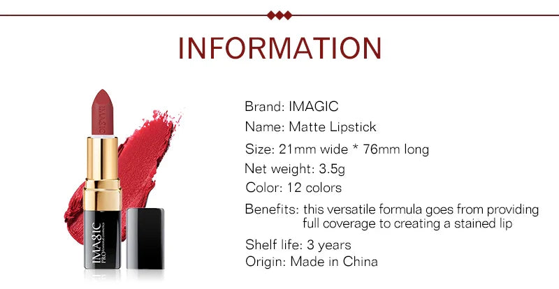 IMAGIC Lipstick Moisturizer Lips Smooth Lip Stick Long Lasting Charming Lip Lipstick Cosmetic Beauty Makeup 12 Colors Lootquake LLC