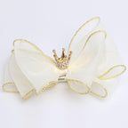 Luxury Modern Pearl Handmade Baby Girls Bowknot Crown Headband Lace Elastic Hair Band Bow For Girls Baby