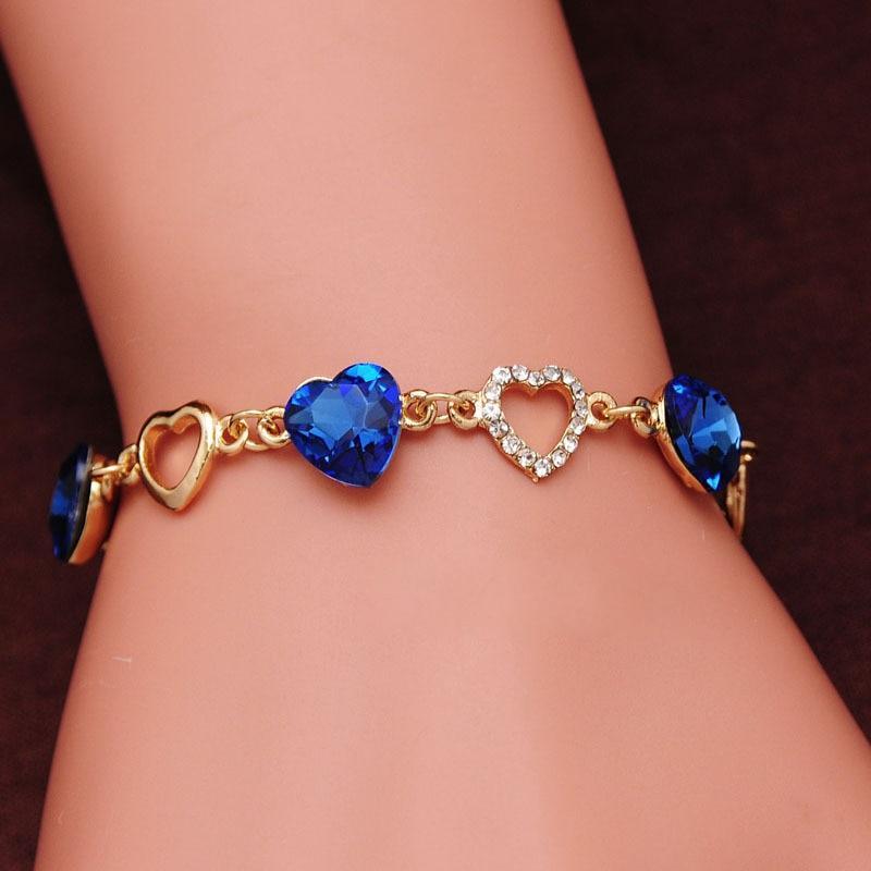 Elegant Luxury Diamond Romantic Heart Bracelets for Women Gold Color Crystal Charm Bracelets Bangles Fashion Jewelry Bracelet Style - SJB-DIAMOND ELITES