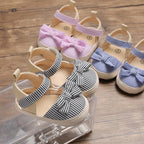 Newborn Baby Girl Striped Bow Sandals Soft Shoes Infants Anti-Slip Sneaker New Fashion Clogs 0-18M Stevvex