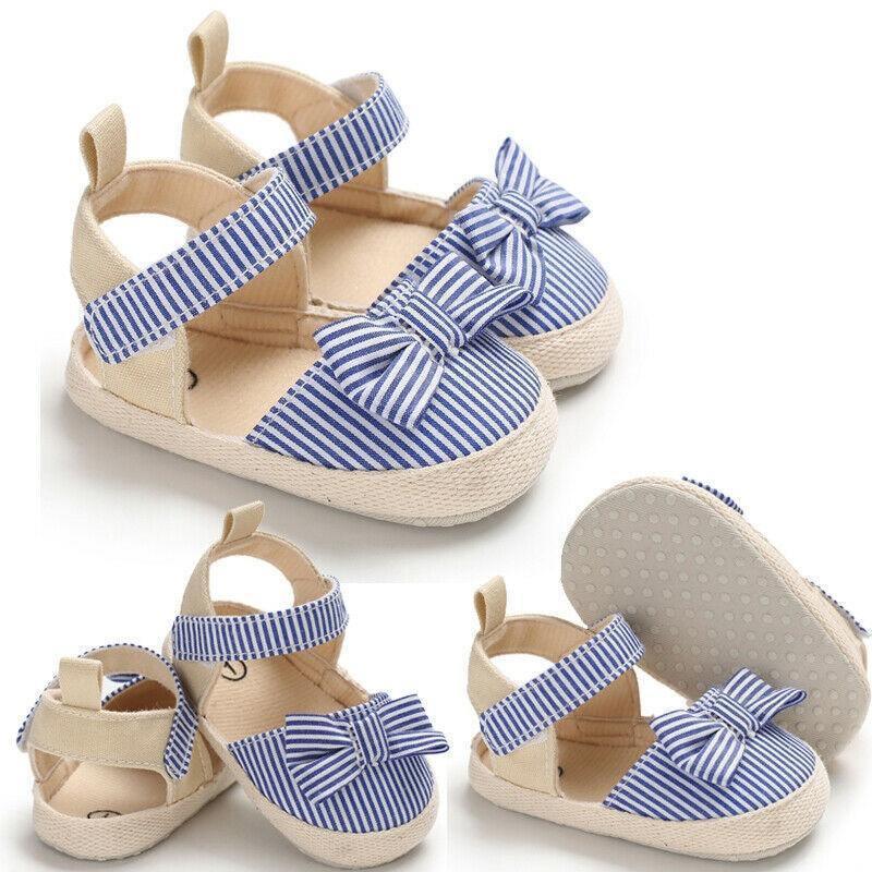 Newborn Baby Girl Striped Bow Sandals Soft Shoes Infants Anti-Slip Sneaker New Fashion Clogs 0-18M Stevvex