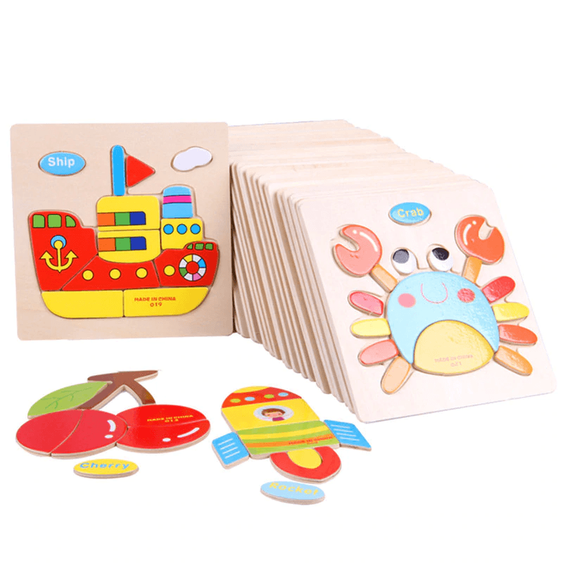 Wooden 3D Stevvex Modern Interesting Baby Learning Puzzles for Children Cartoon Animal Fruit Puzzles Intelligence Kids Children Educational Toy - SJB-DIAMOND ELITES