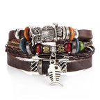 BOHO Tibet Stone Feather Multilayer Leather Bracelet Eye Fish Charms Beads Bracelets For Men Vintage Punk Wrap Wristband Cool Jewelry - SJB-DIAMOND ELITES