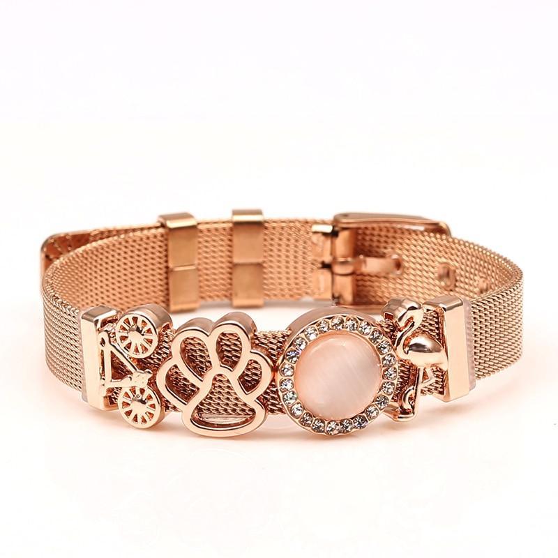 Two-tone Stainless Steel  Bracelets For Women Men Golden Love Heart Beaded  Ribbon  Bracelet & Bangle Gifts - SJB-DIAMOND ELITES