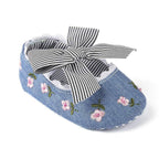 Baby Girl Newborn Shoes Floral Embroidery Striped Bowknot First Walker Soft Soles Anti-Slip Princess Shoes Stevvex