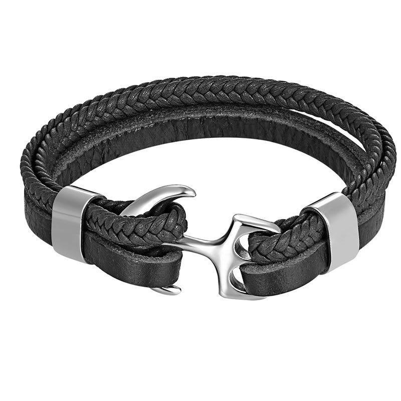 High Quality Stainless Steel Shackle Buckle Leather Survival Anchor Bracelets Bangle Men Surf Nautical Sailor Surfer Wristband Jewelry - SJB-DIAMOND ELITES