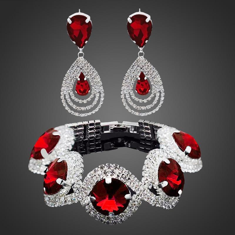 Luxury Woman Elegant Wedding Bridal Jewelry Sets For Women Rhinestone Austrian Crystal Jewelry Set Bracelet Earrings Set - SJB-DIAMOND ELITES