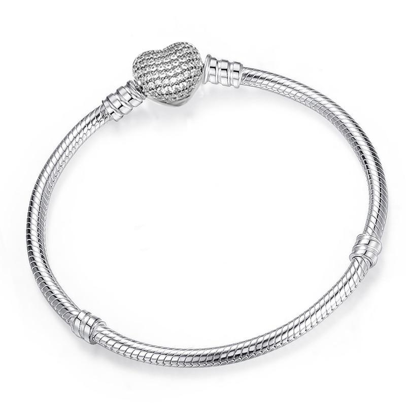 Luxury Modern High Quality Authentic Silver Color Snake Chain Fine Bracelet Fit European Charm Bracelet for Women With Heart and Star - SJB-DIAMOND ELITES