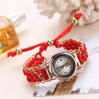 Women Handmade Bracelet Watches Rope Beads Knitting Adjustable Wristwatches Gift For Women and Lady and Girls