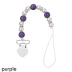 Handmade Shiny Pacifier Clip Chain Infant Nipple Holder Wooden Beaded Crystal Nipple Leash Strap Metal Pacifier Clips For Baby