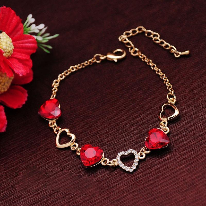 Elegant Luxury Diamond Romantic Heart Bracelets for Women Gold Color Crystal Charm Bracelets Bangles Fashion Jewelry Bracelet Style - SJB-DIAMOND ELITES