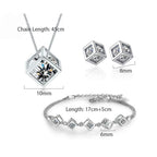 New Style Stamp Silver Color Jewelry Luxury Sets Zircon Elegant Square Cube Necklace Earrings Bracelet For Women - SJB-DIAMOND ELITES