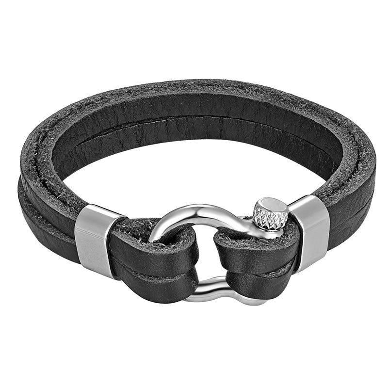 High Quality Stainless Steel Shackle Buckle Leather Survival Anchor Bracelets Bangle Men Surf Nautical Sailor Surfer Wristband Jewelry - SJB-DIAMOND ELITES
