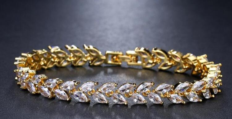 Luxury Diamond Shiny Fashion Charm AAA Cubic White Zircon Four Colors Leaf Jewelry Bracelets For Woman Elegance Wedding Party Gift - SJB-DIAMOND ELITES