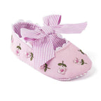 Baby Girl Newborn Shoes Floral Embroidery Striped Bowknot First Walker Soft Soles Anti-Slip Princess Shoes Stevvex
