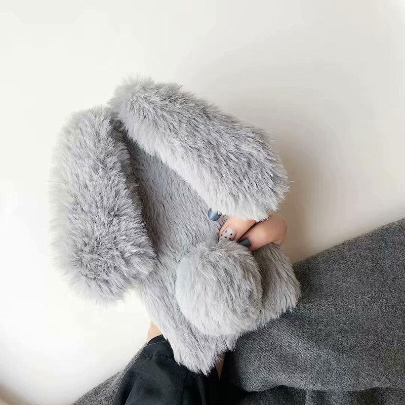 Cute Stuffed Plush Fluffy Case For iPhone 13 12 11 Pro XS Max X XR 12Mini Rabbit Ears Furry fluffy Fur Plush Warm Cover for iPhone 6 6S 7 8 Plus Phone Case Stevvex