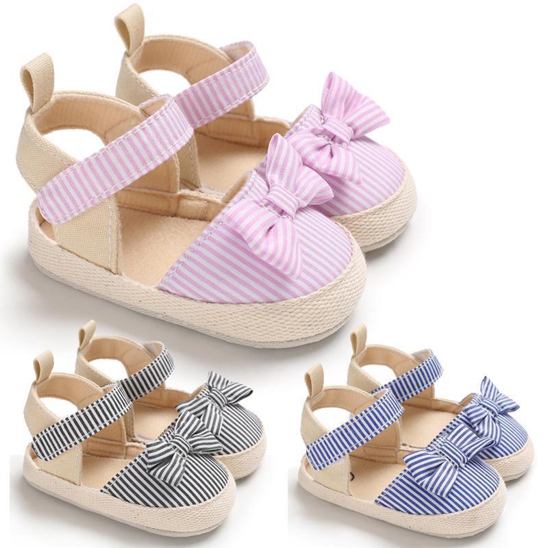 Newborn Baby Girl Striped Bow Sandals Soft Shoes Infants Anti-Slip Sneaker New Fashion Clogs 0-18M Stevvex