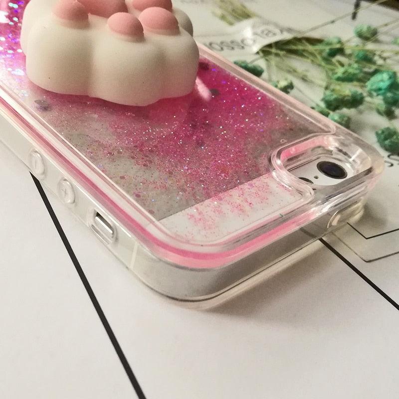 3D  Cat Case For Iphone 5s Se 7 7 Plus Case Liquid Quicksand Glitter Silicone Case For Iphone 8 8 Plus X 6 6s Cover  Rubber Silicone Phone Case Stevvex