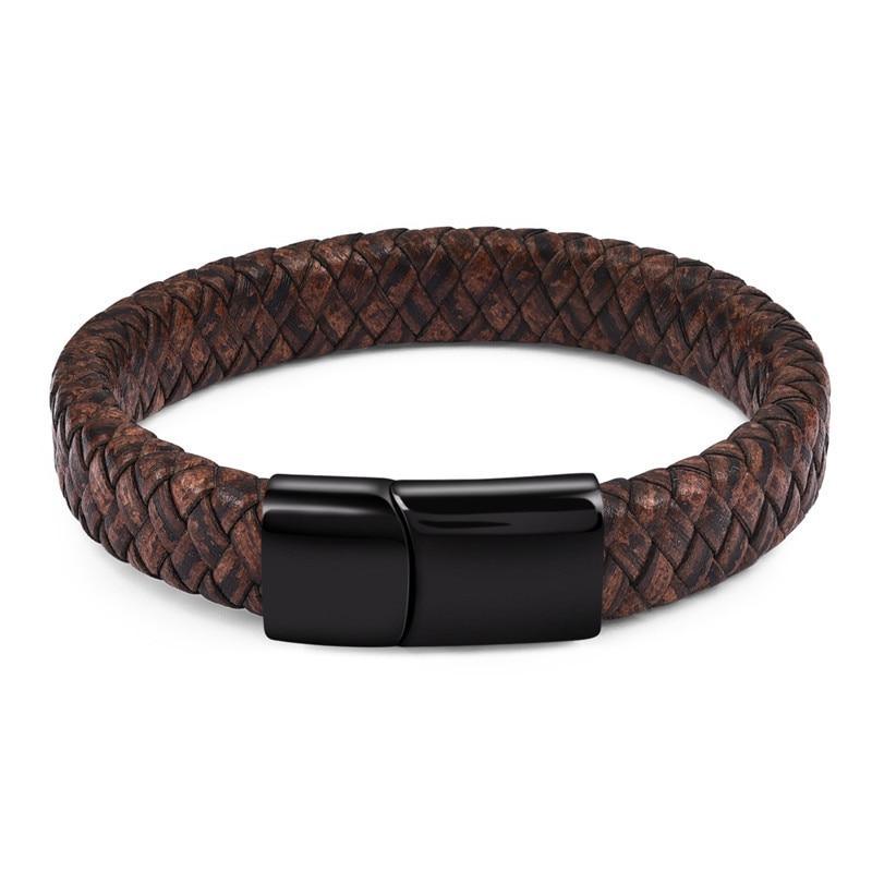 Handmade Luxury Modern Leather Black Blue Braided Leather Bracelet for Men Stainless Steel Design - SJB-DIAMOND ELITES