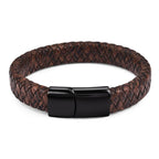 Handmade Luxury Modern Leather Black Blue Braided Leather Bracelet for Men Stainless Steel Design - SJB-DIAMOND ELITES