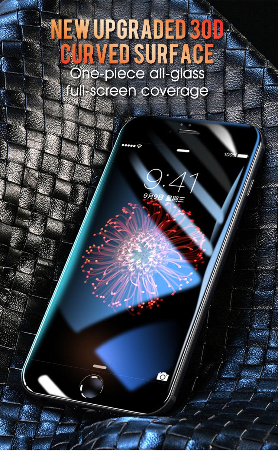 30D Curved Edge Full Cover Protective Glass On The For iPhone 7 8 6 6S Plus Tempered Screen Protector For X XR XS Max Glass Film Tempered Glass Anti Scratch Phone Screen Protector iPhone Glass Stevvex