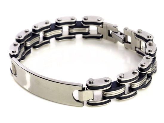 Men Stainless Steel Link Chain Bracelets & Bangles Men's Cuff  Wristband Biker Motorcycle Black Silicone Bracelet - SJB-DIAMOND ELITES