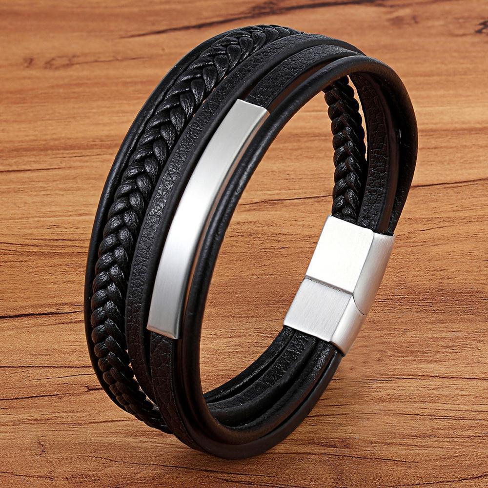 Classic Genuine Leather Bracelet For Men Hand Charm Jewelry Multilayer Magnet Handmade Gift For Cool Boys - SJB-DIAMOND ELITES