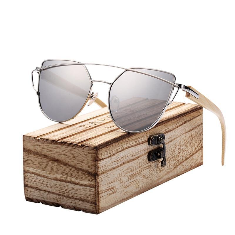 Modern Cat Eye Sunglasses for Women Polarized Sunglasses with metal frame and natural Bamboo wood frame Fashion Style - SJB-DIAMOND ELITES
