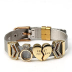 Two-tone Stainless Steel  Bracelets For Women Men Golden Love Heart Beaded  Ribbon  Bracelet & Bangle Gifts - SJB-DIAMOND ELITES