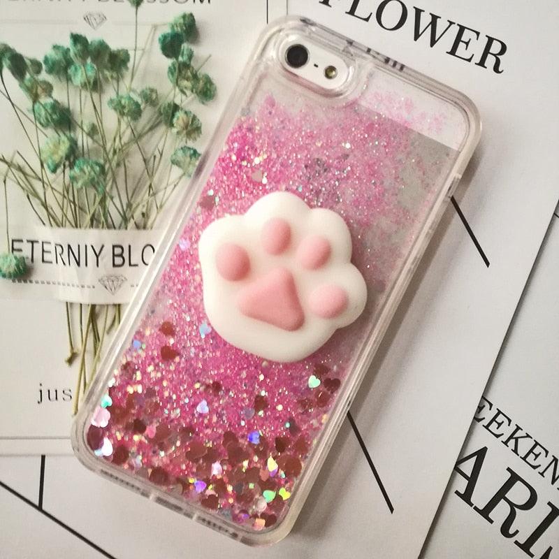 3D  Cat Case For Iphone 5s Se 7 7 Plus Case Liquid Quicksand Glitter Silicone Case For Iphone 8 8 Plus X 6 6s Cover  Rubber Silicone Phone Case Stevvex