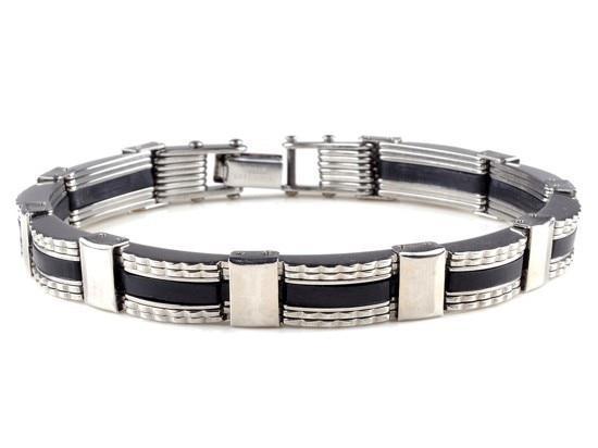 Men Stainless Steel Link Chain Bracelets & Bangles Men's Cuff  Wristband Biker Motorcycle Black Silicone Bracelet - SJB-DIAMOND ELITES