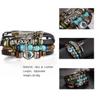 BOHO Tibet Stone Feather Multilayer Leather Bracelet Eye Fish Charms Beads Bracelets For Men Vintage Punk Wrap Wristband Cool Jewelry - SJB-DIAMOND ELITES