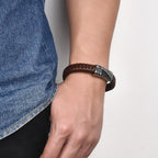 Handmade Luxury Modern Leather Black Blue Braided Leather Bracelet for Men Stainless Steel Design - SJB-DIAMOND ELITES