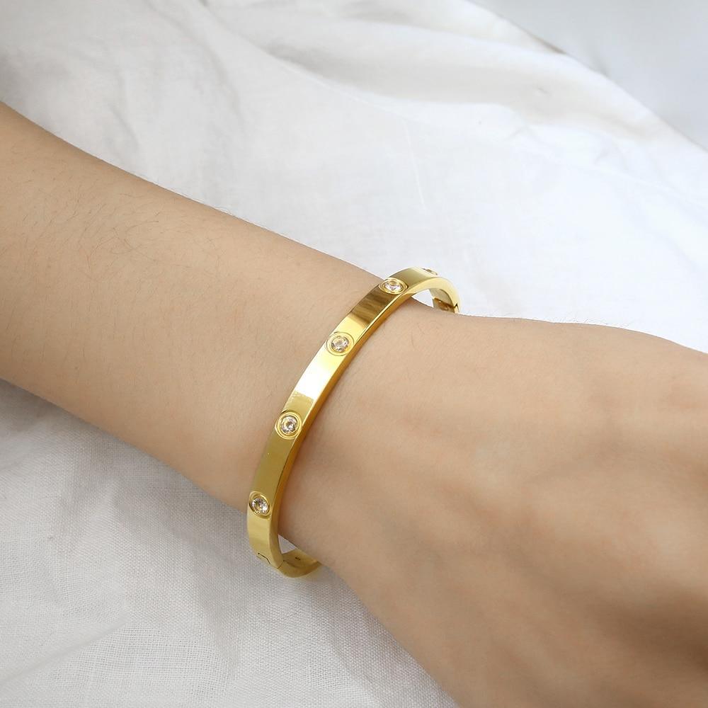 Rose Gold Women's Bracelets Crystal Bangles for Women Bohemian Stainless Steel Fashion Jewelry Love Valentines Day Gift - SJB-DIAMOND ELITES