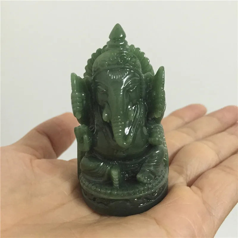Ganesha Buddha Statue Elephant God Sculpture Ganesh Figurine Man-made Jade Stone Garden Home Decoration Accessories Statues Lootquake LLC