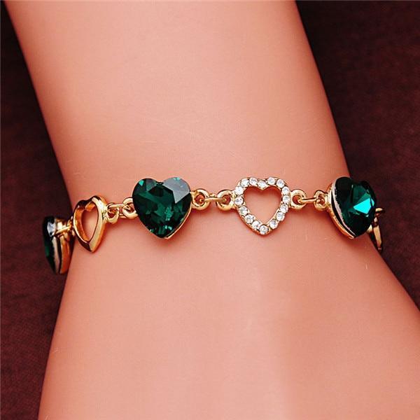 Elegant Luxury Diamond Romantic Heart Bracelets for Women Gold Color Crystal Charm Bracelets Bangles Fashion Jewelry Bracelet Style - SJB-DIAMOND ELITES