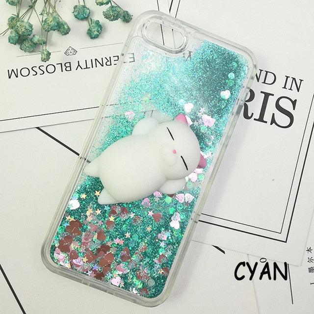 3D  Cat Case For Iphone 5s Se 7 7 Plus Case Liquid Quicksand Glitter Silicone Case For Iphone 8 8 Plus X 6 6s Cover  Rubber Silicone Phone Case Stevvex