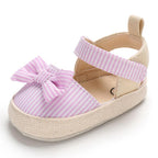 Newborn Baby Girl Striped Bow Sandals Soft Shoes Infants Anti-Slip Sneaker New Fashion Clogs 0-18M Stevvex