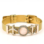 Two-tone Stainless Steel  Bracelets For Women Men Golden Love Heart Beaded  Ribbon  Bracelet & Bangle Gifts - SJB-DIAMOND ELITES