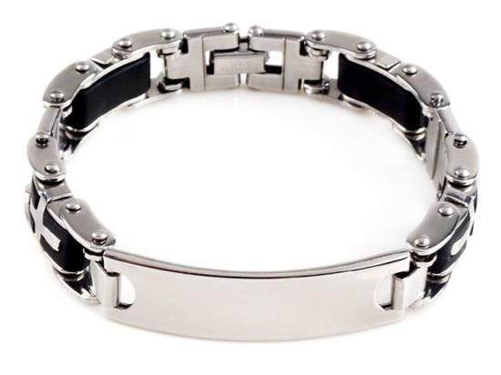 Men Stainless Steel Link Chain Bracelets & Bangles Men's Cuff  Wristband Biker Motorcycle Black Silicone Bracelet - SJB-DIAMOND ELITES