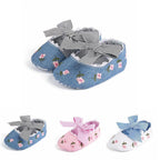 Baby Girl Newborn Shoes Floral Embroidery Striped Bowknot First Walker Soft Soles Anti-Slip Princess Shoes Stevvex